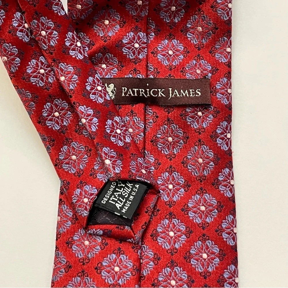 Patrick James Vintage Art Brocade Floral Red Silk Tie Extra Long
